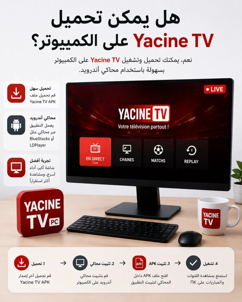Yacine TV PC : كيفية تشغيل ياسين تيفي على الكمبيوتر 2 هل يمكن تحميل Yacine TV على الكمبيوتر 1