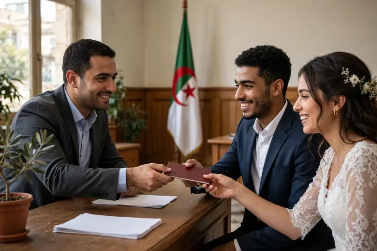 Remise du livret de famille Algérie par l'officier d'état civil aux jeunes mariés à la mairie