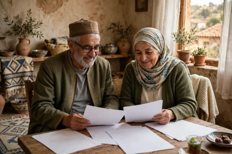 Retraite Algérie : un couple de retraités prépare son dossier de pension CNR à la maison